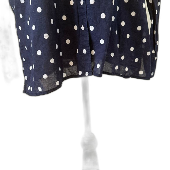 TALBOTS Blouse Women’s SZ M Polka Dot Button Front Long Sleeve Cotton Blue White - Picture 4 of 11